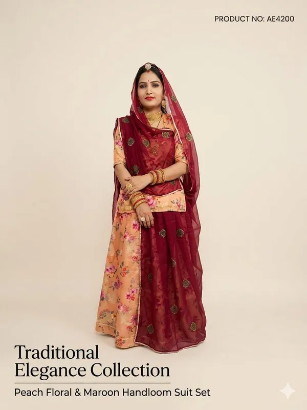 Peach_&_Brown_Cotton_Rajputi_Poshak_4_Metre_Fabric_2.5_Meter_Odhani_For_Women