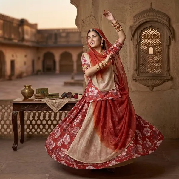Red_Cotton_Pashmina_Doriya_Rajputi_Poshak_4_Metre_Fabric_2.5_Meter_Odhani_For_Women