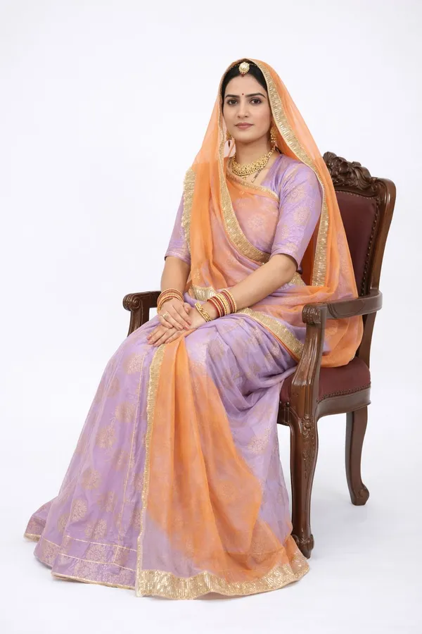 Purple_&_Orange_Chanderi_Cotton_Rajputi_Poshak_4_Metre_Fabric_2.5_Meter_Odhani_For_Women
