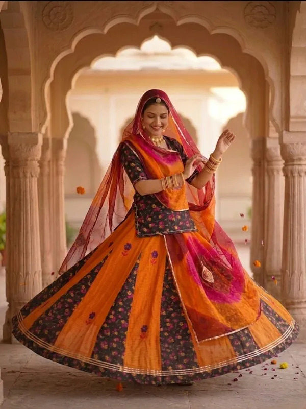 Orange_Cotton_24_Kali_Rajputi_Poshak_4_Metre_Fabric_2.5_Meter_Odhani_For_Women