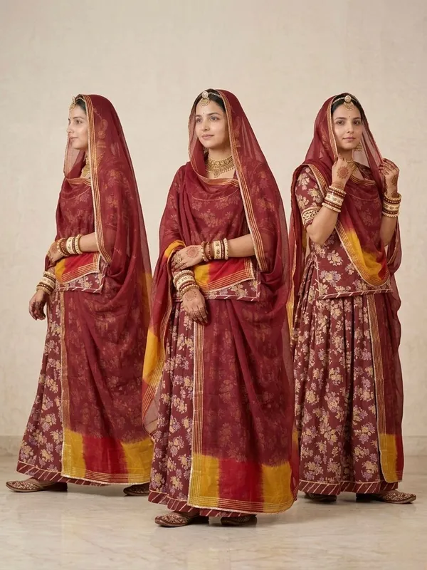 Maroon_Silk_Pashmina_Doriya_Rajputi_Poshak_4_Metre_Fabric_2.5_Meter_Odhani_For_Women