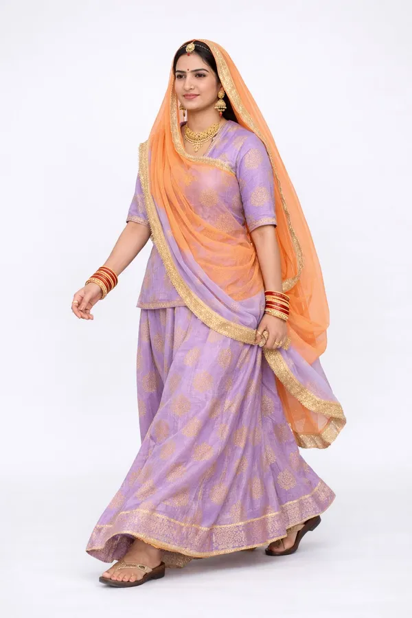 Purple_&_Orange_Chanderi_Cotton_Rajputi_Poshak_4_Metre_Fabric_2.5_Meter_Odhani_For_Women