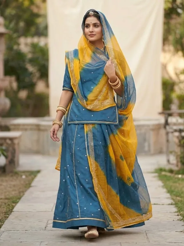 Blue_&_Yellow_Silk_Crepe_Rajputi_Poshak_4_Metre_Fabric_2.5_Meter_Odhani_For_Women