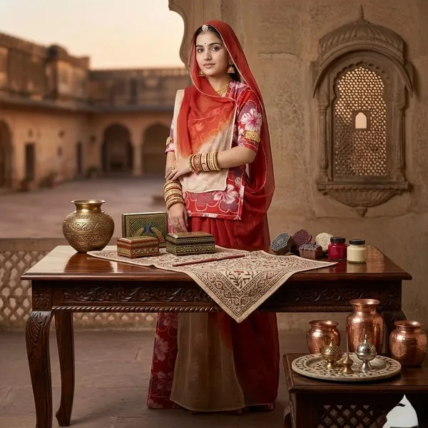 Red_Cotton_Pashmina_Doriya_Rajputi_Poshak_4_Metre_Fabric_2.5_Meter_Odhani_For_Women