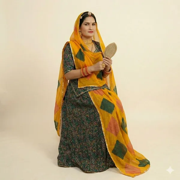 Yellow_&_Green_Cotton_Rajputi_Poshak_4_Metre_Fabric_2.5_Meter_Odhani_For_Women