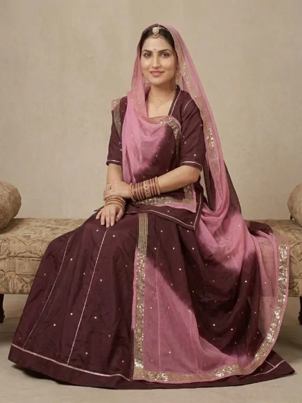 Brown_&_Pink_Silk_Crepe_Rajputi_Poshak_4_Metre_Fabric_2.5_Meter_Odhani_For_Women