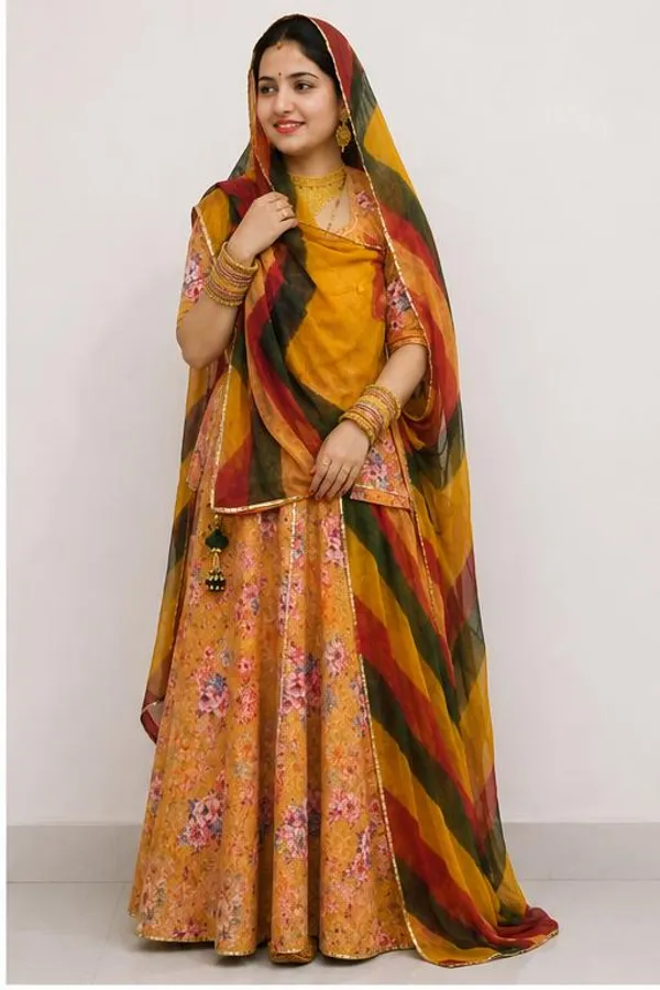 Yellow_Cotton_Vilayti_Rajputi_Poshak_4_Metre_Fabric_2.5_Meter_Odhani_For_Women