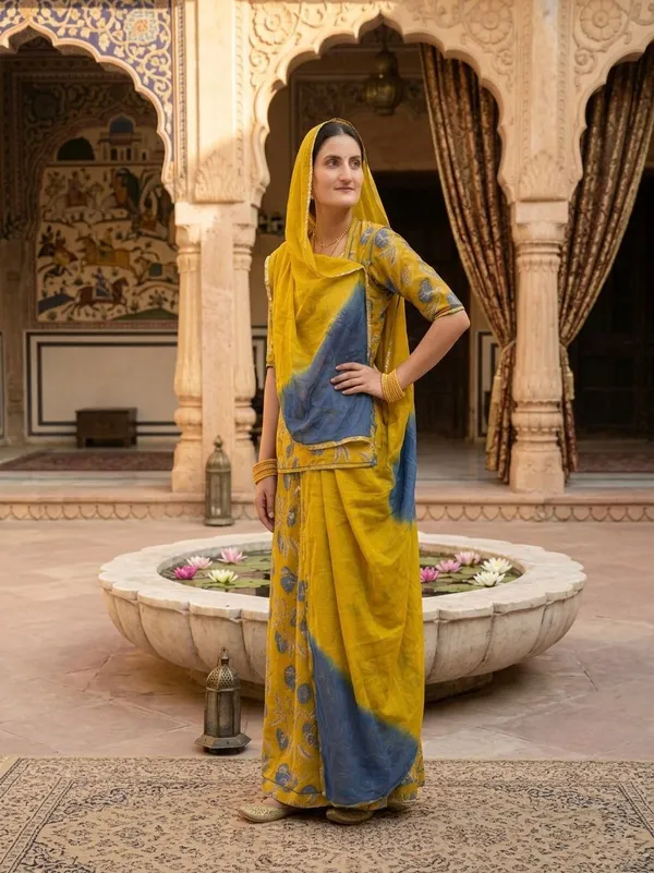 Yellow_&_Blue_Cotton_Rajputi_Poshak_4_Metre_Fabric_2.5_Meter_Odhani_For_Women