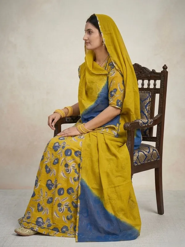 Yellow_&_Blue_Cotton_Rajputi_Poshak_4_Metre_Fabric_2.5_Meter_Odhani_For_Women