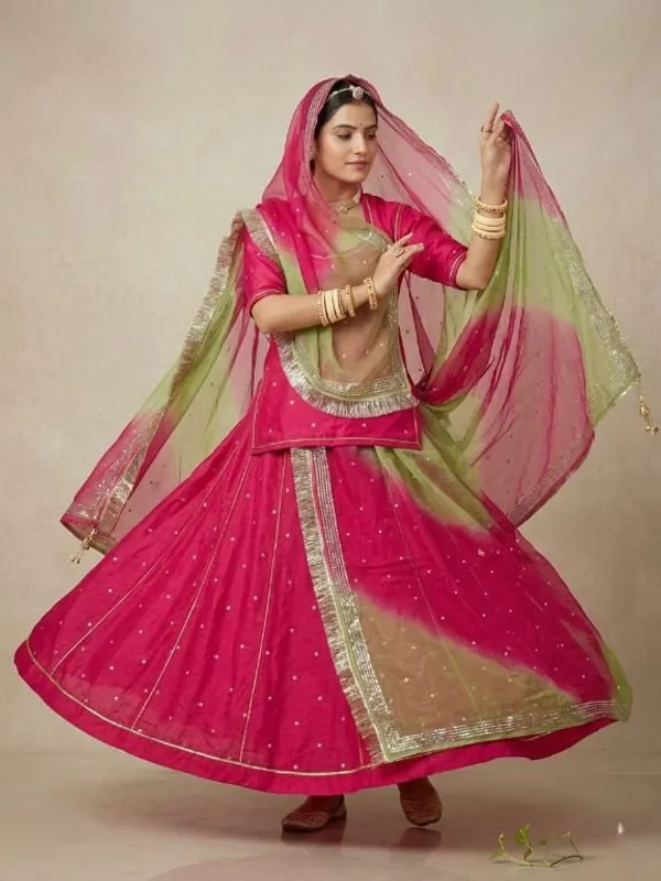 Pink_&_Green_Silk_Crepe_Rajputi_Poshak_4_Metre_Fabric_2.5_Meter_Odhani_For_Women