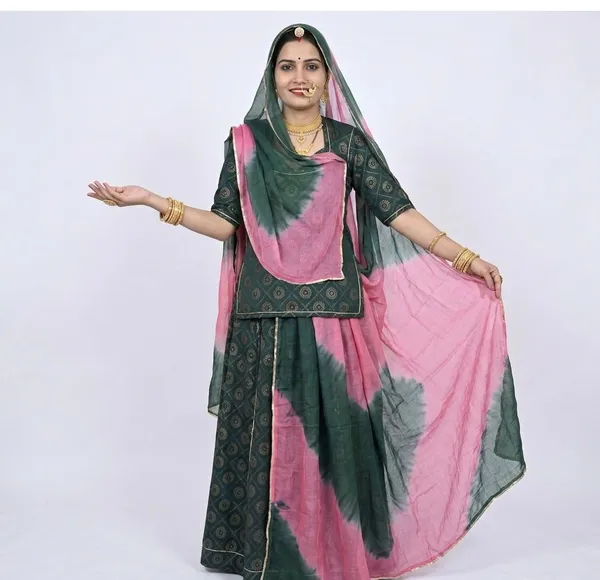 Green_&_Pink_Chanderi_Cotton_Rajputi_Poshak_4_Metre_Fabric_2.5_Meter_Odhani_For_Women