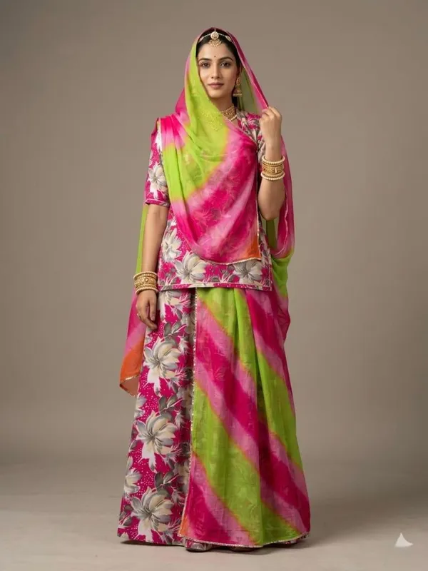 Pink_&_Green_Cotton_Rajputi_Poshak_4_Metre_Fabric_2.5_Meter_Odhani_For_Women