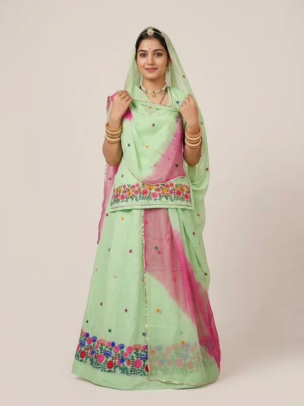 Mint_Green_Georgette_Rajputi_Poshak_4_Metre_Fabric_2.5_Meter_Odhani_For_Women