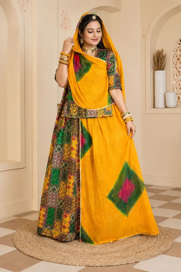 Yellow_&_Green_Cotton_Rajputi_Poshak_4_Metre_Fabric_2.5_Meter_Odhani_For_Women