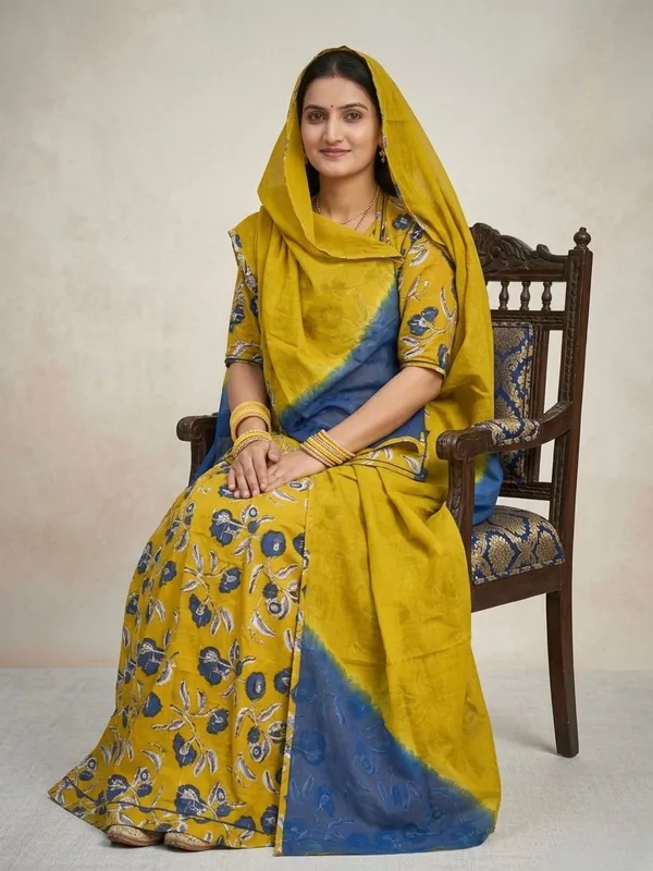 Yellow_&_Blue_Cotton_Rajputi_Poshak_4_Metre_Fabric_2.5_Meter_Odhani_For_Women