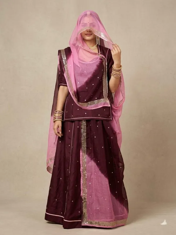 Brown_&_Pink_Silk_Crepe_Rajputi_Poshak_4_Metre_Fabric_2.5_Meter_Odhani_For_Women