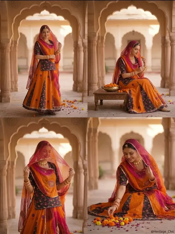 Orange_Cotton_24_Kali_Rajputi_Poshak_4_Metre_Fabric_2.5_Meter_Odhani_For_Women