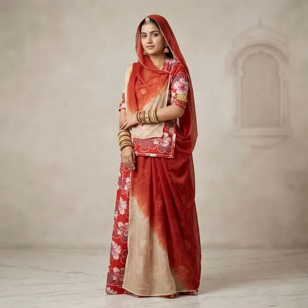 Red_Cotton_Pashmina_Doriya_Rajputi_Poshak_4_Metre_Fabric_2.5_Meter_Odhani_For_Women
