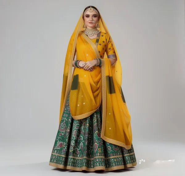 Yellow_&_Green_Mix_Cotton_Silk_Rajputi_Poshak_4_Metre_Fabric_2.5_Meter_Odhani_For_Women
