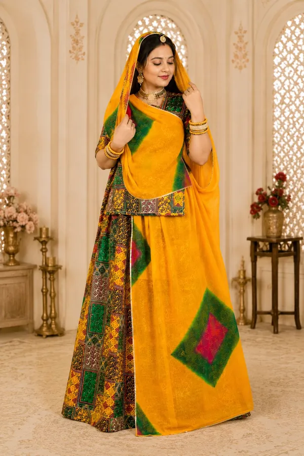 Yellow_&_Green_Cotton_Rajputi_Poshak_4_Metre_Fabric_2.5_Meter_Odhani_For_Women