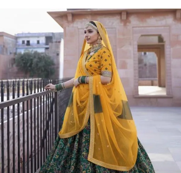 Yellow_&_Green_Mix_Cotton_Silk_Rajputi_Poshak_4_Metre_Fabric_2.5_Meter_Odhani_For_Women
