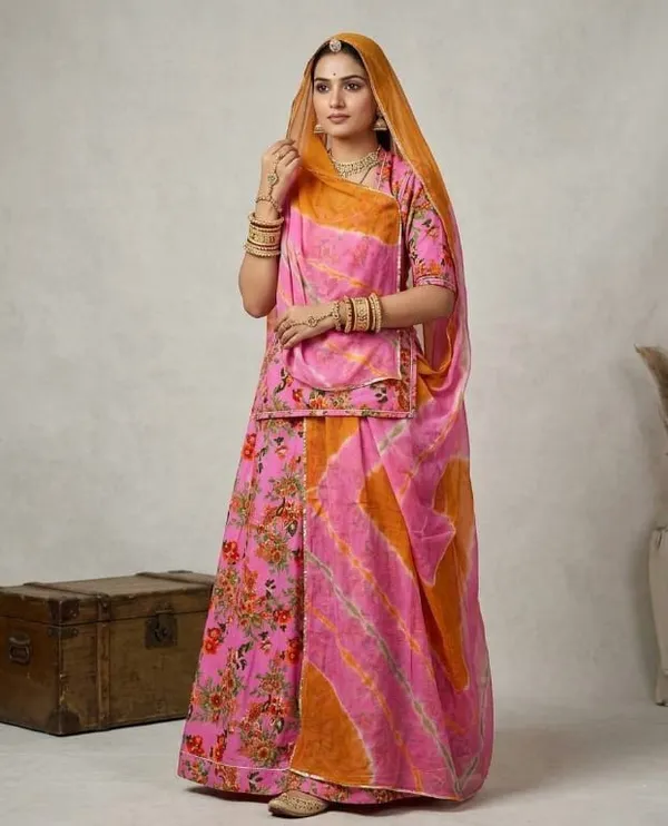 Pink_&_Orange_Cotton_Rajputi_Poshak_4_Metre_Fabric_2.5_Meter_Odhani_For_Women