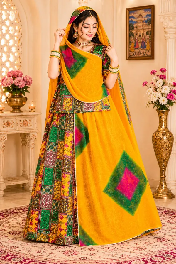 Yellow_&_Green_Cotton_Rajputi_Poshak_4_Metre_Fabric_2.5_Meter_Odhani_For_Women