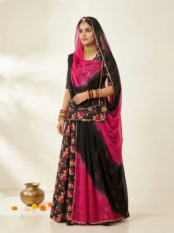 Black_&_Pink_Cotton_Doriya_Rajputi_Poshak_4_Metre_Fabric_2.5_Meter_Odhani_For_Women