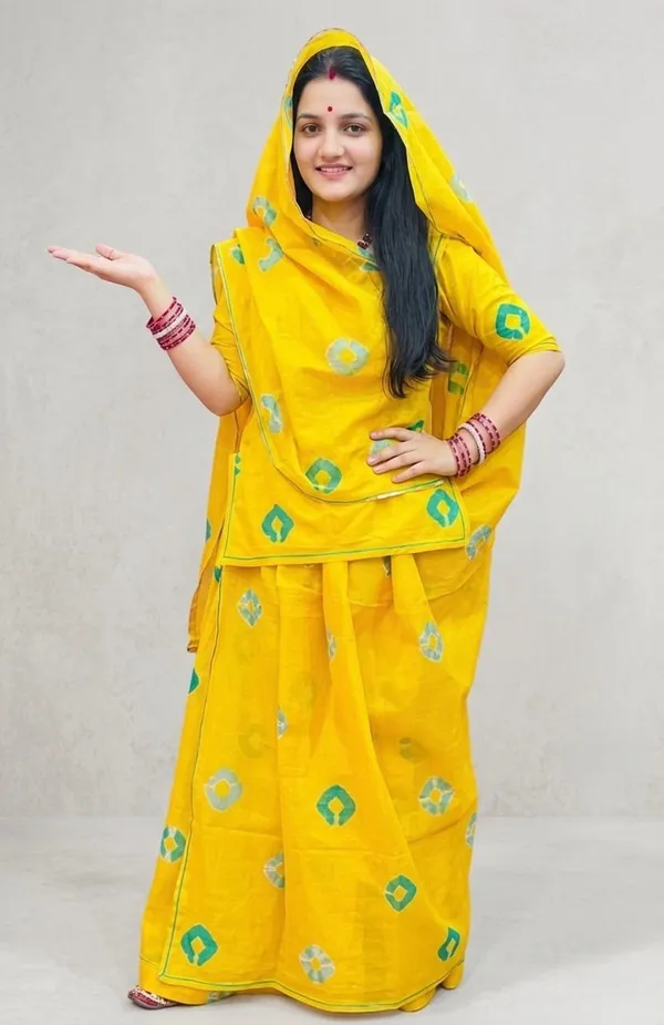 Yellow_Mix_Cotton_Rajputi_Poshak_4_Metre_Fabric_2.5_Meter_Odhani_For_Women