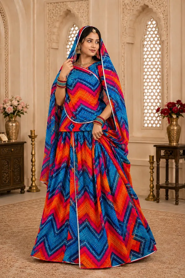 Blue_&_Orange_Cotton_Lahriya_Rajputi_Poshak_4_Metre_Fabric_2.5_Meter_Odhani_For_Women