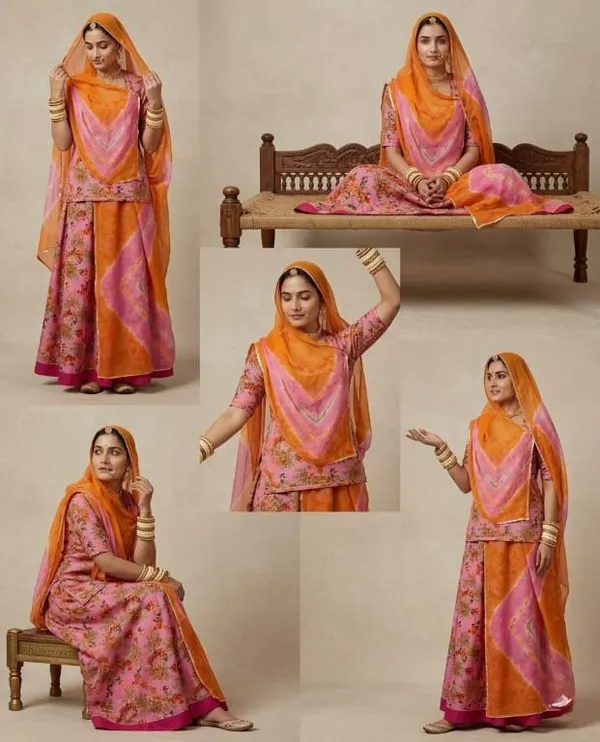 Pink_&_Orange_Cotton_Rajputi_Poshak_4_Metre_Fabric_2.5_Meter_Odhani_For_Women