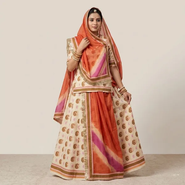 Cream_&_Orange_Cotton_Rajputi_Poshak_4_Metre_Fabric_2.5_Meter_Odhani_For_Women