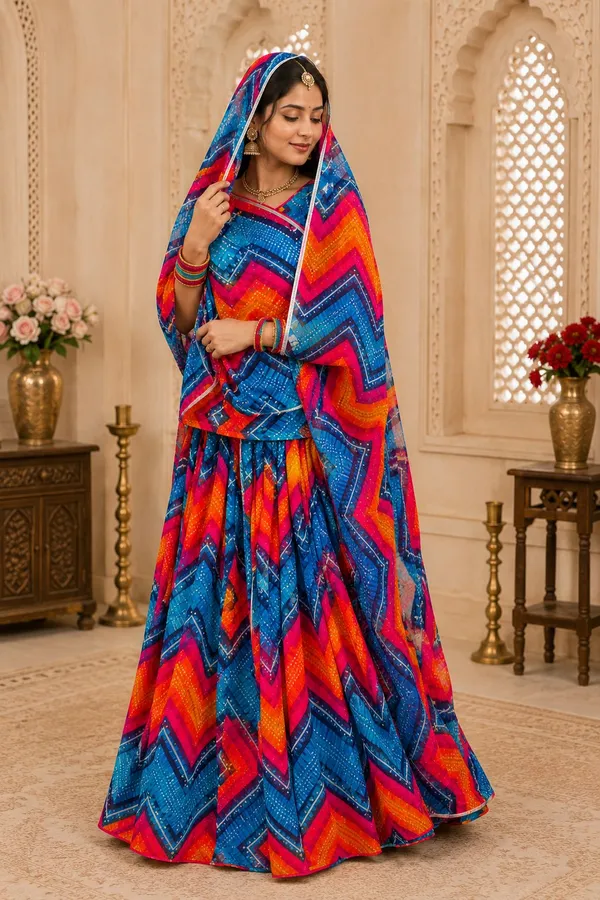 Blue_&_Orange_Cotton_Lahriya_Rajputi_Poshak_4_Metre_Fabric_2.5_Meter_Odhani_For_Women