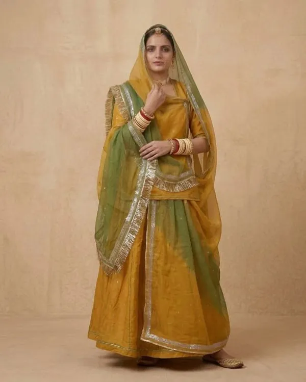 Yellow_&_Green_Silk_Crepe_Rajputi_Poshak_4_Metre_Fabric_2.5_Meter_Odhani_For_Women