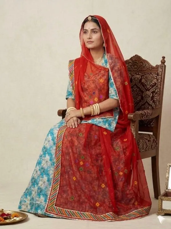 Blue_&_Red_Cotton_Rajputi_Poshak_4_Metre_Fabric_2.5_Meter_Odhani_For_Women