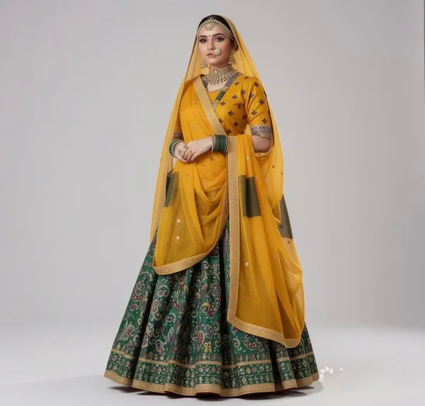 Yellow_&_Green_Mix_Cotton_Silk_Rajputi_Poshak_4_Metre_Fabric_2.5_Meter_Odhani_For_Women