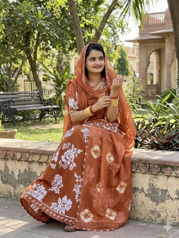 Rust_Cotton_Rajputi_Poshak_4_Metre_Fabric_2.5_Meter_Odhani_For_Women