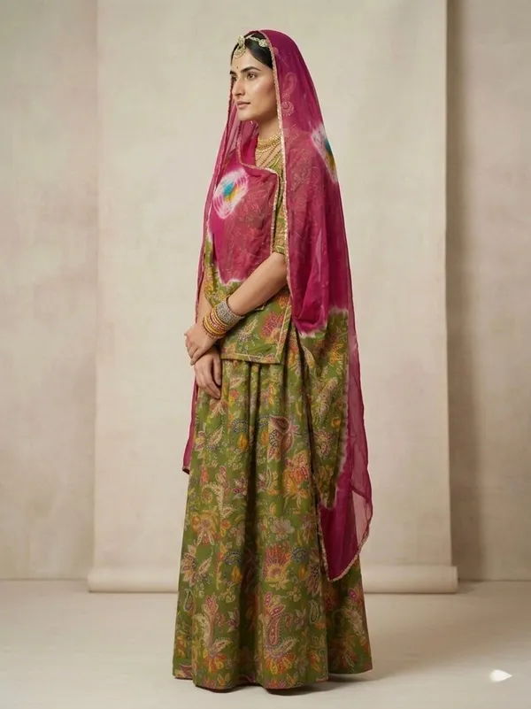 Green_&_Pink_Cotton_Rajputi_Poshak_4_Metre_Fabric_2.5_Meter_Odhani_For_Women