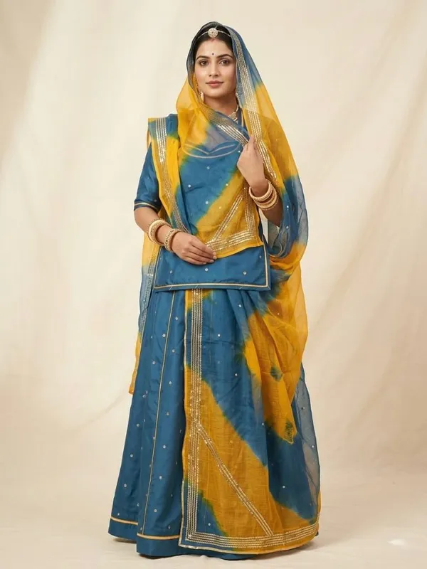 Blue_&_Yellow_Silk_Crepe_Rajputi_Poshak_4_Metre_Fabric_2.5_Meter_Odhani_For_Women