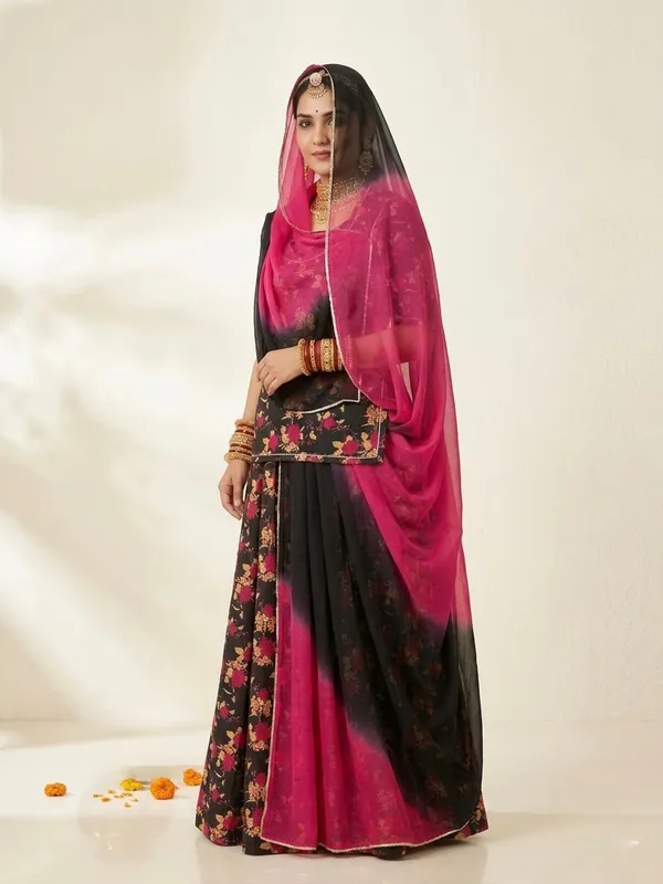 Black_&_Pink_Cotton_Doriya_Rajputi_Poshak_4_Metre_Fabric_2.5_Meter_Odhani_For_Women