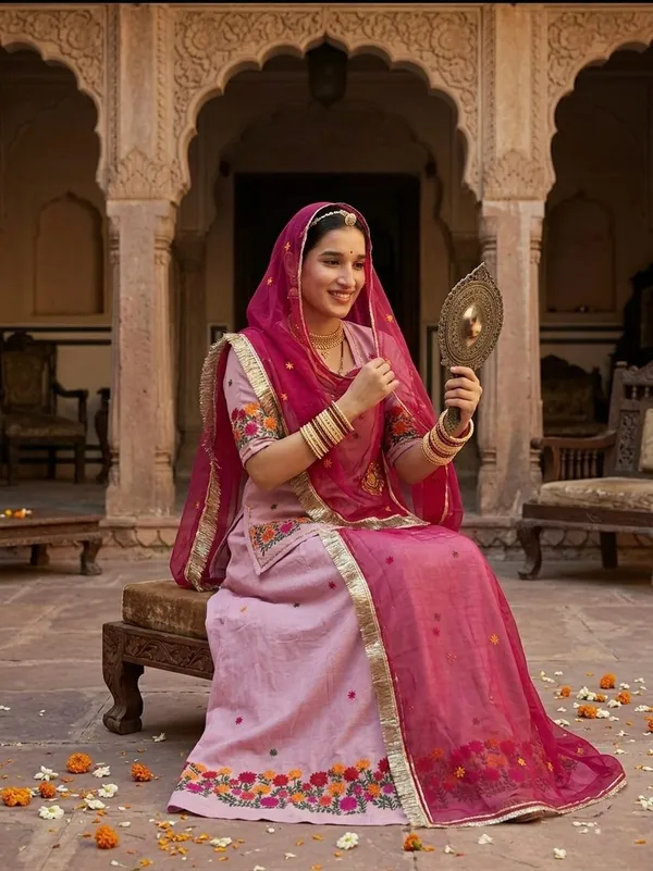 Pink_Georgette_Rajputi_Poshak_4_Metre_Fabric_2.5_Meter_Odhani_For_Women