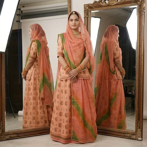 Peach_Cotton_Rajputi_Poshak_4_Metre_Fabric_2.5_Meter_Odhani_For_Women