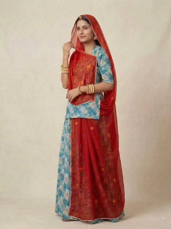 Blue_&_Red_Cotton_Rajputi_Poshak_4_Metre_Fabric_2.5_Meter_Odhani_For_Women
