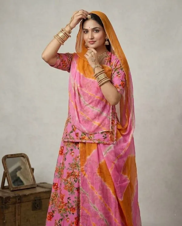 Pink_&_Orange_Cotton_Rajputi_Poshak_4_Metre_Fabric_2.5_Meter_Odhani_For_Women