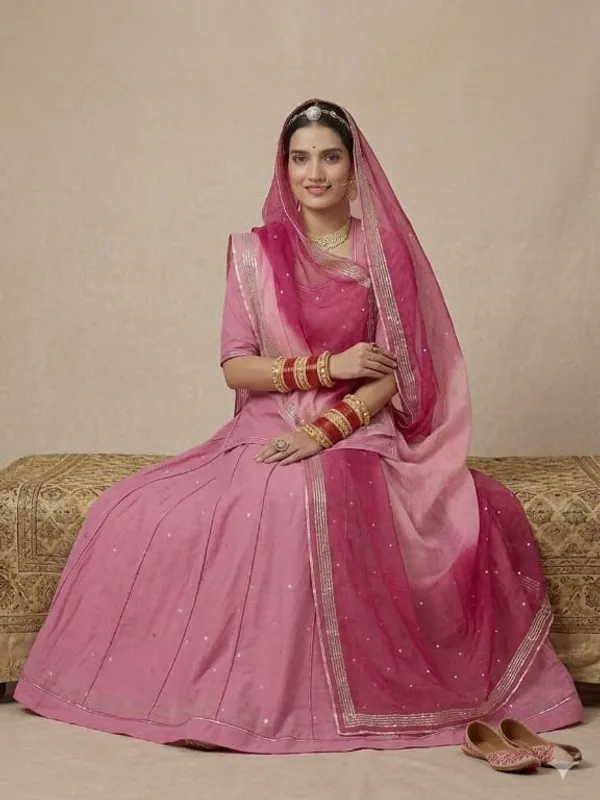 Pink_Silk_Crepe_Rajputi_Poshak_4_Metre_Fabric_2.5_Meter_Odhani_For_Women