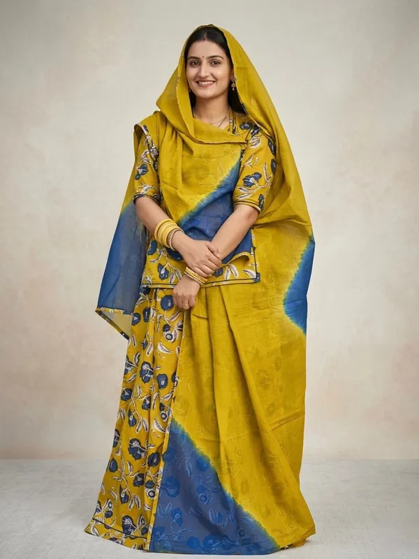 Yellow_&_Blue_Cotton_Rajputi_Poshak_4_Metre_Fabric_2.5_Meter_Odhani_For_Women