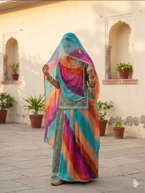 Multicolor_Cotton_Rajputi_Poshak_4_Metre_Fabric_2.5_Meter_Odhani_For_Women