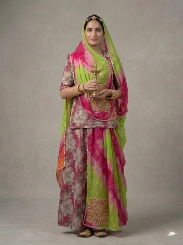 Pink_&_Green_Cotton_Rajputi_Poshak_4_Metre_Fabric_2.5_Meter_Odhani_For_Women