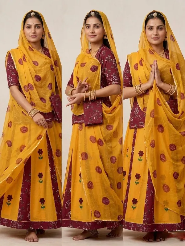 Yellow_&_Maroon_Cotton_16_Kali_Rajputi_Poshak_4_Metre_Fabric_2.5_Meter_Odhani_For_Women
