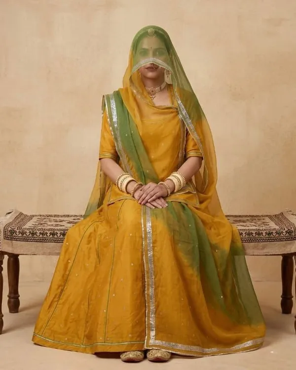 Yellow_&_Green_Silk_Crepe_Rajputi_Poshak_4_Metre_Fabric_2.5_Meter_Odhani_For_Women
